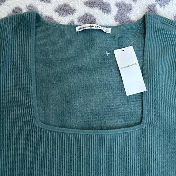 NWT Abercrombie and Fitch Square Neckline Green Sweater Material Thong Bodysuit - Picture 3 of 5